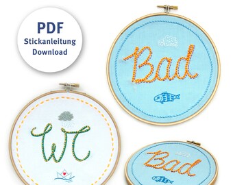 Stickanleitung Download PDF Schilder Bad WC Anfänger