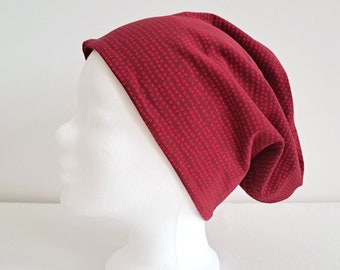 Beanie zum Wenden Blau oder Rot Uni & gepunktete Linien