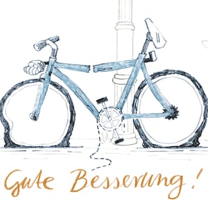 Postkarte mit Fahrrad "Gute Besserung"
