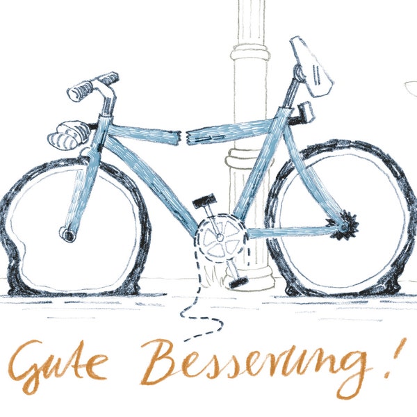 Postcard with bike "Get well soon"
