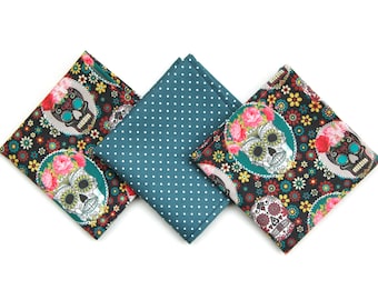 Set de 3 pañuelos de tela calaveras