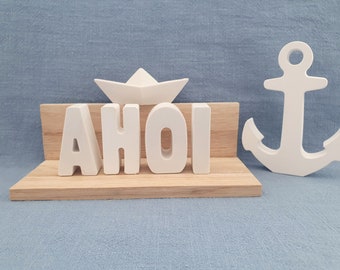 AHOI letters with board, maritime, martime decoration, lettering, gift