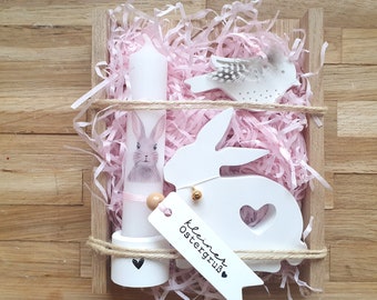 Gift set, Easter, bunny, bird, candle, candle holder, Raysin, Keraflott, gift box