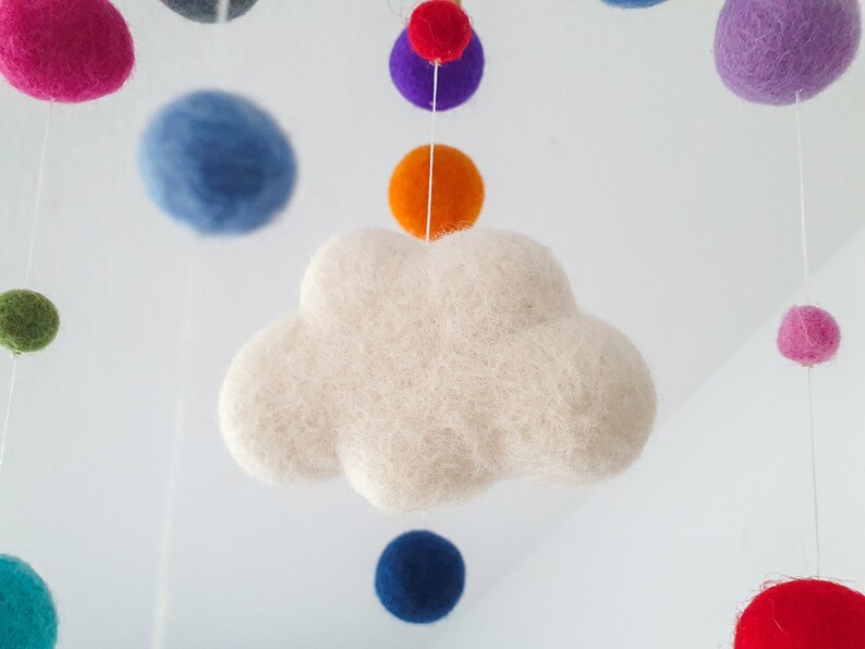 Mobile, baby, felt balls, children's room, gift, cloud, colorful image 3