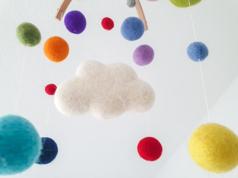 Mobile, baby, felt balls, children's room, gift, cloud, colorful image 2