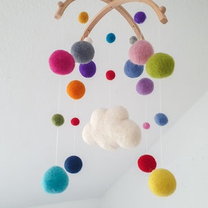 Mobile, baby, felt balls, children's room, gift, cloud, colorful image 4