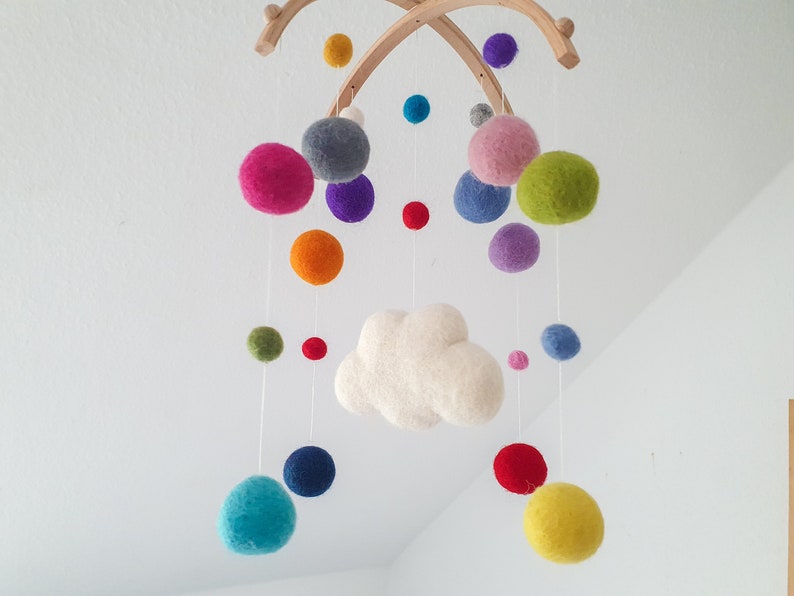 Mobile, baby, felt balls, children's room, gift, cloud, colorful image 4