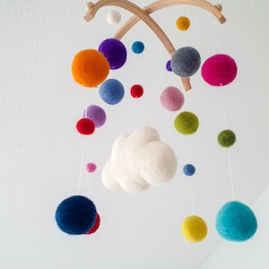 Mobile, baby, felt balls, children's room, gift, cloud, colorful image 6
