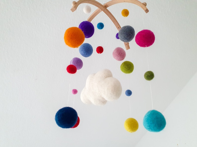 Mobile, Baby, Filzkugeln, Kinderzimmer, Geschenk, Wolke, bunt Bild 6