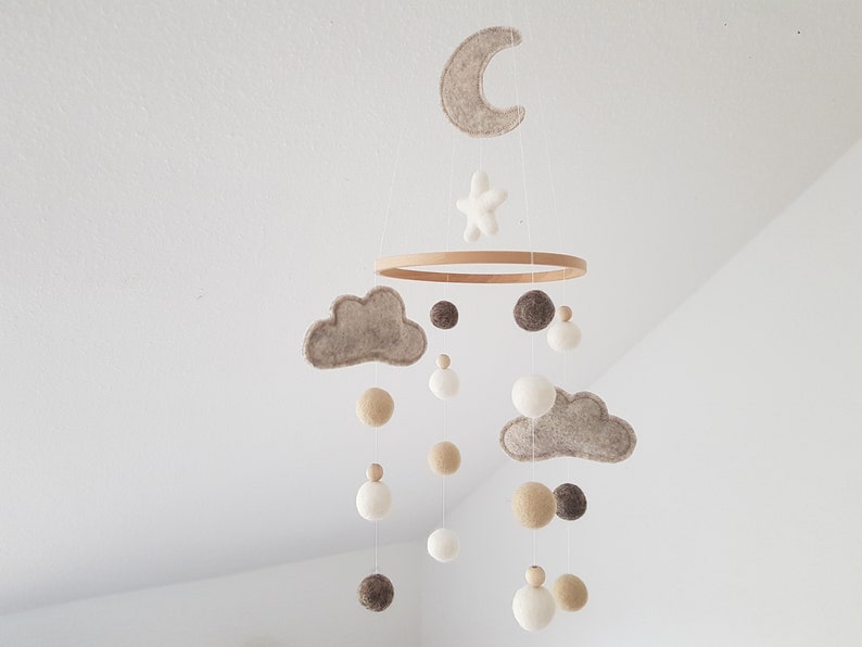 Mobile, Baby, Mond, Wolken, Geschenk, Geburt, Filz Bild 1