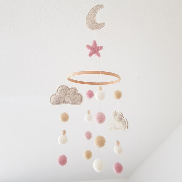 Mobile, Baby, Mond, Wolken, Geschenk, Geburt, Filz