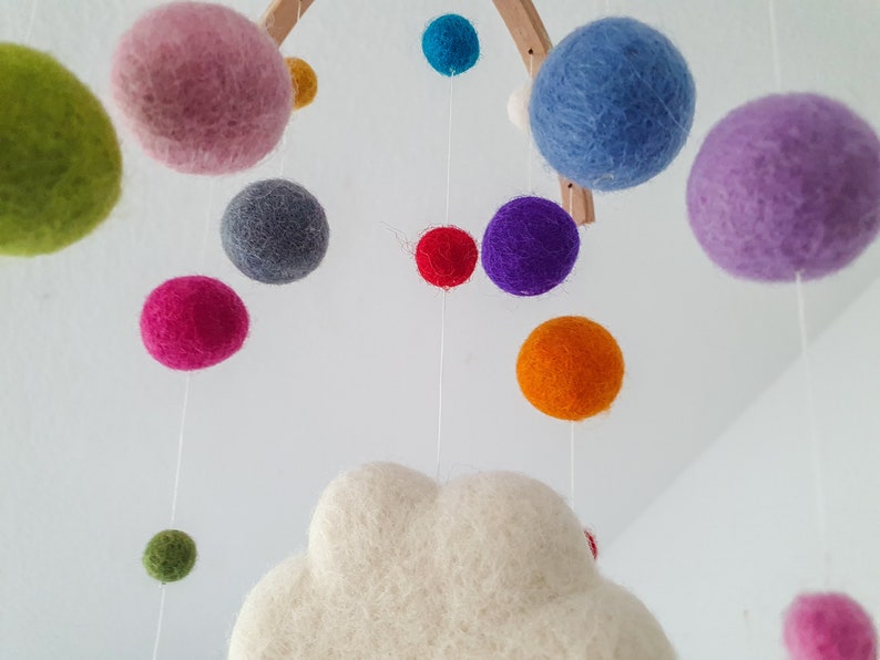 Mobile, baby, felt balls, children's room, gift, cloud, colorful image 5