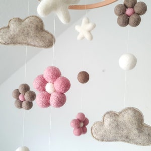 Mobile Baby, Filzkugeln, Wolken, Sterne, Kinderzimmer, Babyzimmer, Geschenk, Geburt, Taufe Bild 2