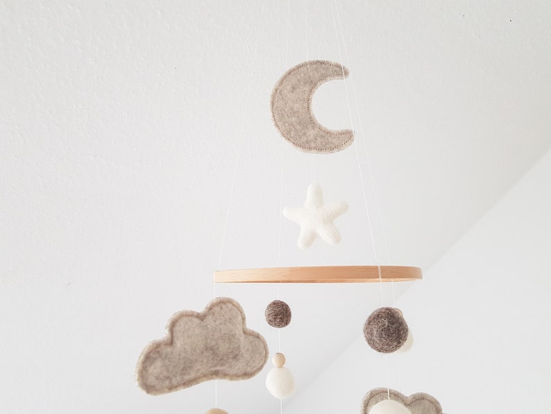 Mobile, Baby, Mond, Wolken, Geschenk, Geburt, Filz Bild 4