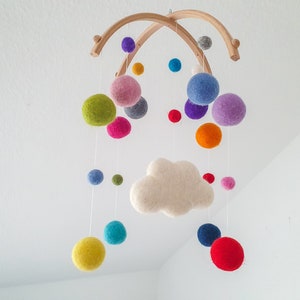 Mobile, baby, felt balls, children's room, gift, cloud, colorful image 1