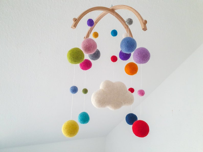 Mobile, baby, felt balls, children's room, gift, cloud, colorful image 1