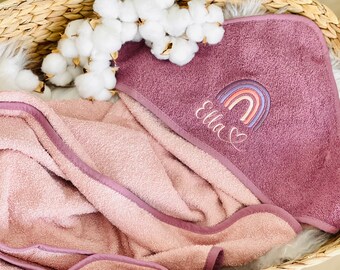 XXL Rainbow "Ella" personalized hooded towel embroidered with name