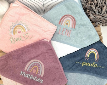 Von klein bis XXL | Kapuzenhandtuch | Regenbogen | personalisiert | Namen | Bestickt | Handtuch | Badetuch | Geschenk | verschiedene Farben