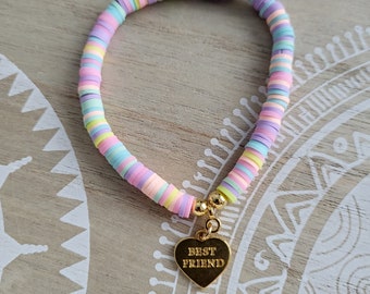 Bracelet BEST FRIEND coeur avec perles Katsuki pastel