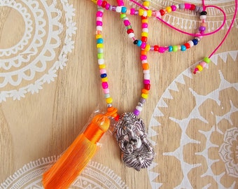 Long collier coloré Ganesha déclaration collier, collier de perles de verre coloré, collier, boho