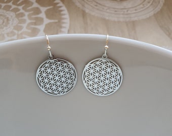 Boucles d’oreilles Ornement Mandala en Argent Boho Namaste Yoga Bohemian Life Flower