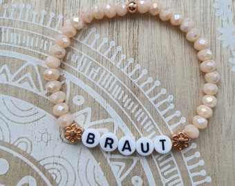 Braut Armband mit Glasperlen rosègold Perlenarmband Buchstaben Patentante Blumenmädchen