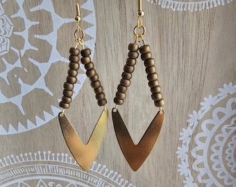 Boucles d'oreilles en laiton avec perles de verre Miyuki Boho Ethnique doré