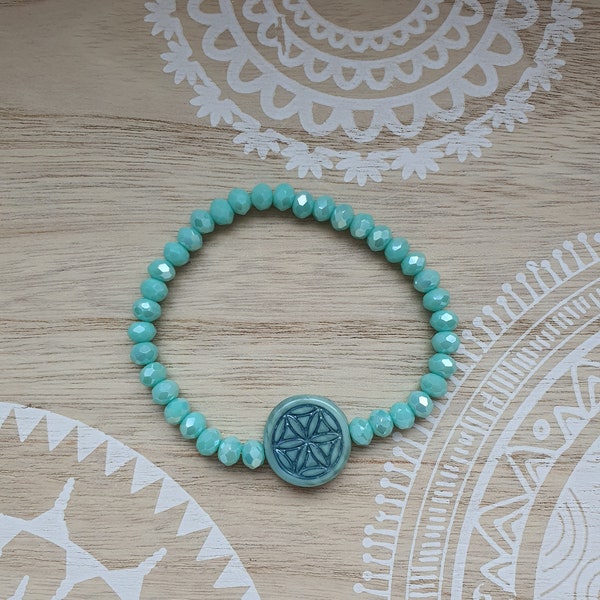 Mandala Armband Böhmische Glasperlen Lebensblume türkis