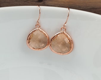 Ohrringe in rose vergoldet mit Kristallglas Anhänger Rose Rosa Braut Brautschmuck Brautjungfer Geschenk