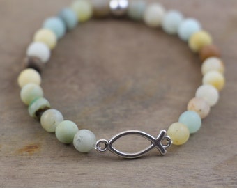 Bracelet Amazonite matt Confirmation Baptism Birth Godmother Confirmation Pearl Bracelet