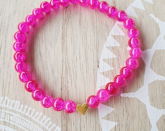 Armband mit goldenem Herz HOT PINK