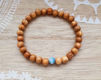 ॐ Bracelet olive wood beads, wooden beads made of genuine olive wood from Italy with a Larimar pearl