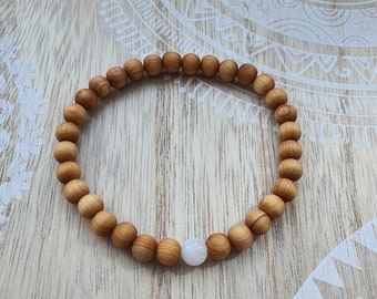 Diffuser Mala Armband Sandelholzperlen Sandelholz Sandalwood Buddhist Yoga Meditation Perlenarmband 6mm mit Regenbogen Mondstein