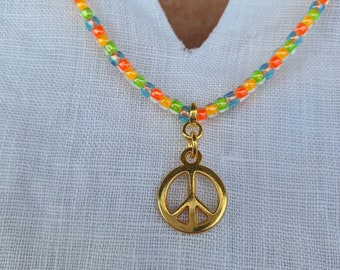 Peace Kette Boho Ibiza Coachella bunt Perlenkette mit Miyuki Perlen