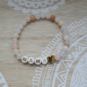 Mama Armband mit Rosa Aventurin Perlenarmband Herz gold Mutter Muttertag Namensarmband