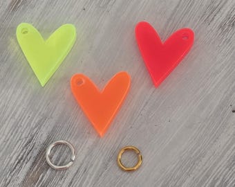 Herz Anhänger Acryl Neon Gelb / Rot / Orange 20mm