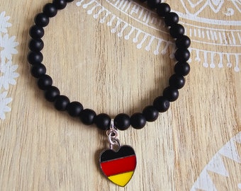 Deutschland Flagge Fahne Armband mit Achatperlen Freundschaft EM 2024 MUST HAVE