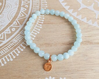 Lotus flower bracelet with light turquoise jade beads rose gold