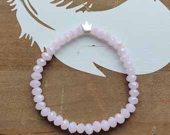 Crown bracelet with faceted glass beads in pink pearl bracelet princess