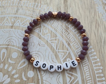 Armband Glasperlen Mauve Namensarmband Geschenk Buchstaben Wunschtext Patentante Initialen Mauve