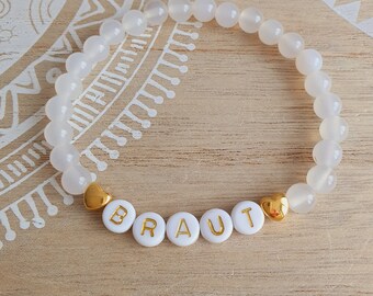 White gold wedding bridal bracelet with white agate beads