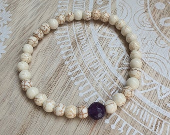 Pearl bracelet with beautiful natural ceramic beads and an Amethyst pearl Boho Hippie Style