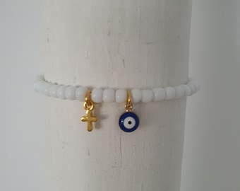 Schutzarmband - Blaues Auge Armband - Elegant - Hamsa Hand - Nazar boncuk - Talisman - Minimalistisch - Glücksauge - Kreuz gold