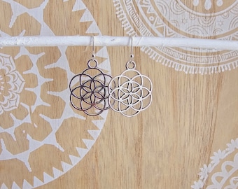 Blume des Lebens  Mandala Ornament Ohrringe in silber Boho Namaste Yoga Bohemian