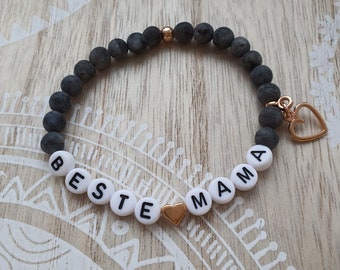 Beste Mama Armband mit Jadeperlen roségold Perlenarmband Anthrazit Mutter Muttertag Namensarmband