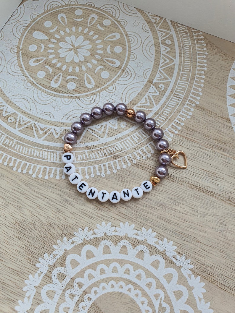 PATENTANTE Armband Swarovski Perlen mauve roségold Taufe Geburt Freundin Perlenarmband Patentante Bild 2