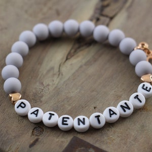 PATENTANTE bracelet with acrylic beads rose gold bracelet baptism birth godmother godfather name bracelet godmother godfather