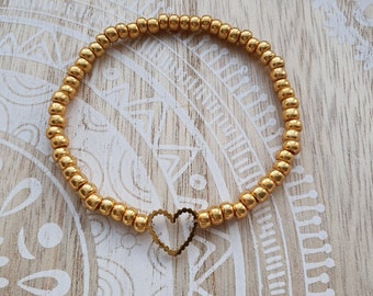 Herz Armband mit goldenen Miyuki Rocailles Heart gold