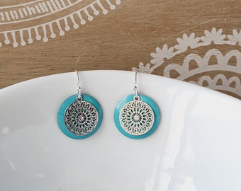 Earrings with enamel light blue silver plated with ear stopper