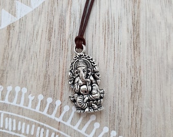 Kette Ganesha und einem Lederband 80cm braun Halskette